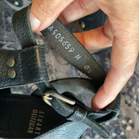 Stuart Weitzman Black Leather Heeled Sandals - Picture 3 of 4